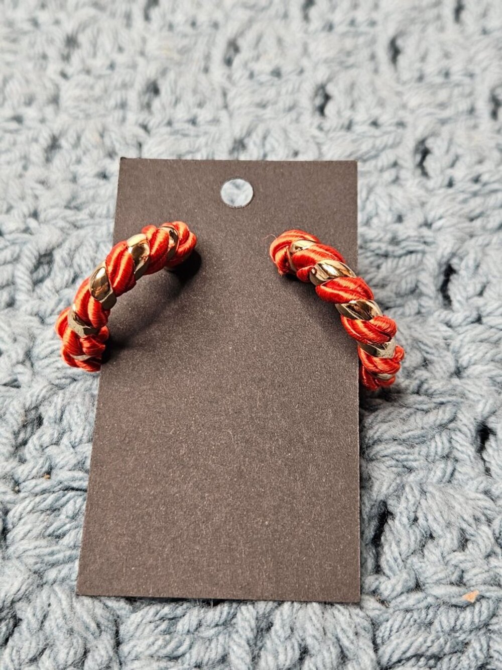 Red Rope Goldtone Open Hoop Earrings 1 3/8 inches